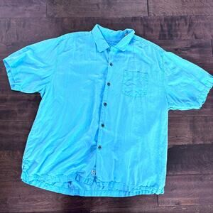 Tommy Bahama Men's XL‎ Light Blue Hawaiian Button Down Shirt 100% Silk